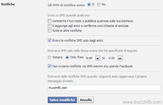 notifiche sms facebook