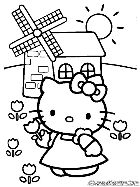 Hello Kitty Memetik Bunga Ditaman