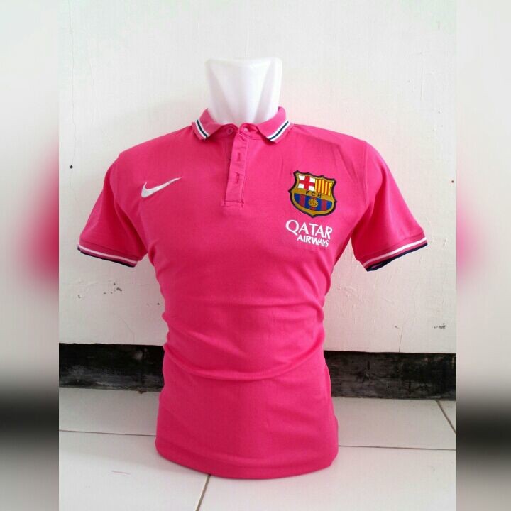 Jual baju  bola  polo  Barcelona warna merah muda terbaru 