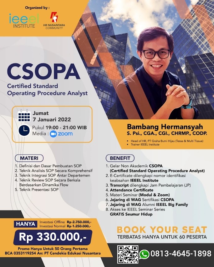 WA.0813-4645-1898 | Certified Standard Operating Procedure Analyst (CSOPA) Januari 2022