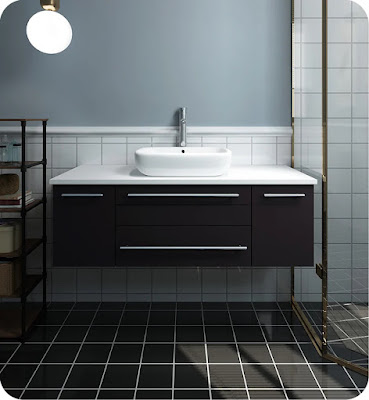 Fresca Lucera wall hung vanity with top and vessel sink.