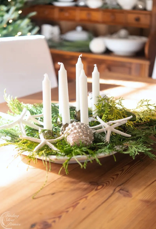 Christmas Vignette with Greenery