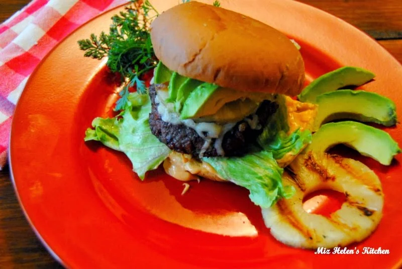 Pineapple Burger with Sriracha Sauce at Miz Helen's Country Cottage