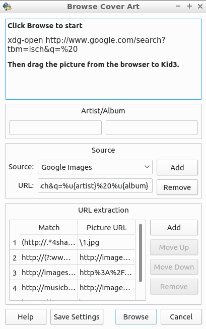 Kid3 browse cover art  option