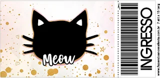 Cat Face Silhouette: Free Printable Invitations.