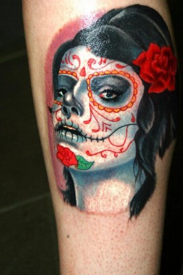 Mexican Sugar Skull Zombie Girl Tattoo Colour