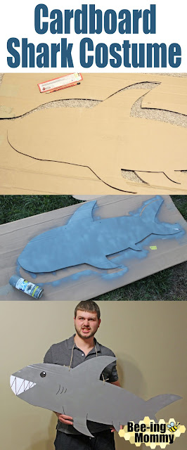 shark costume, DIY shark, cardboard shark costume, cardboard costume, repurposed costume, costume, Halloween, Halloween costume, shark, DIY cardboard costume, cardboard shark, painted cardboard, school play costume, shark necklace, easy costume, simple costume, last minute costume, baby shark, toddler costume, cheap costume, repurposed cardboard craft, to do with cardboard,