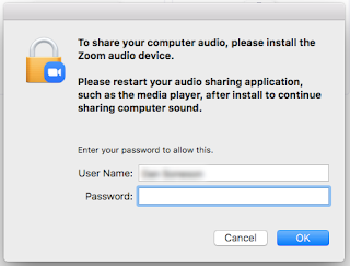 Pop-up window to install Zoom audio device