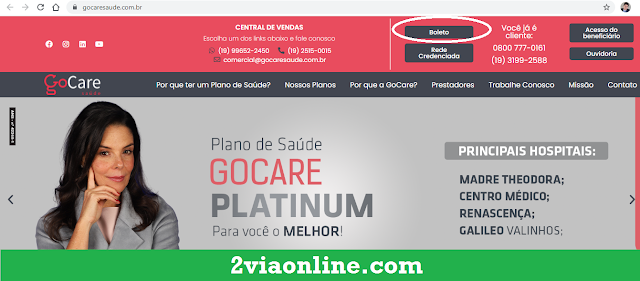 2Via do Boleto Plano de Saúde Go Care: plataforma exige CPF ou número da carteira e data de nascimento