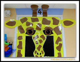 Decorated Classroom Door for Giraffe Theme (face detail) via RainbowsWithinReach