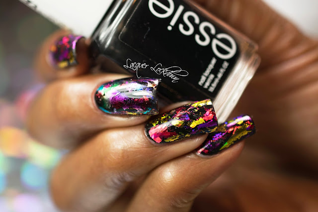 Lacquer Lockdown - nail art foil, nail foil, essie Licorice, nail art tutorial, nail art stamping blog, holographic nails, holographic foil, new years nail art, new year eve nails