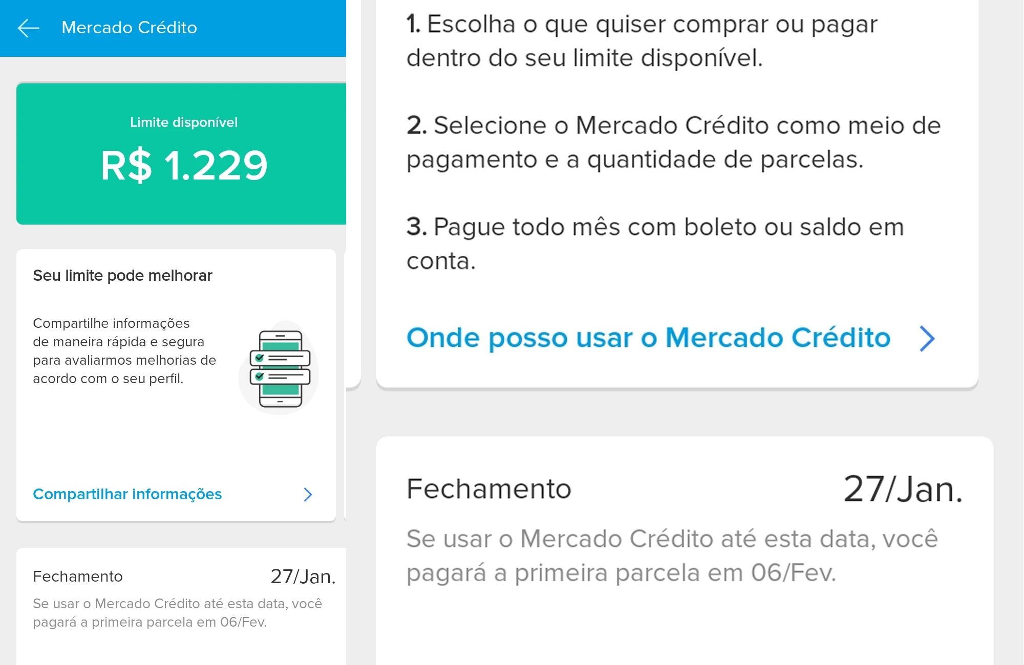 Limite aprovado no Mercado Crédito