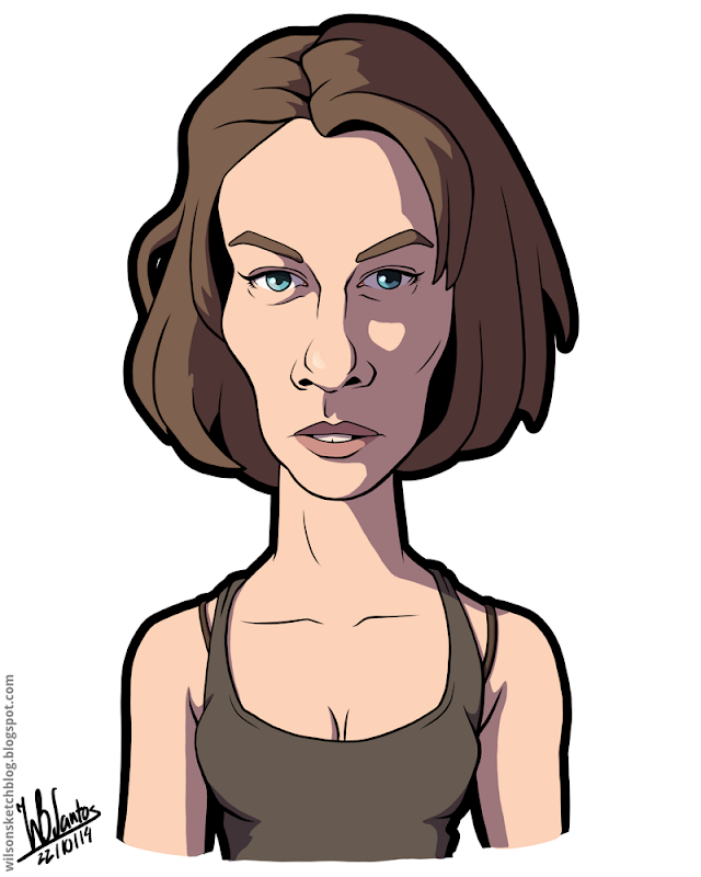 Cartoon caricature of Lauren Cohan as Maggie Greene from the Walking Dead.