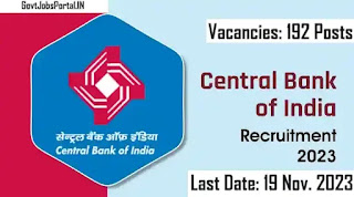 Central Bank of India SO Recruitment 2023: Apply for 192 Specialist Officer Positions in India's Premier Bank