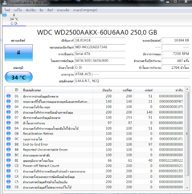 CrystalDiskInfo (โปรแกรม CrystalDiskInfo ตรวจ Harddisk เช็ค HDD)