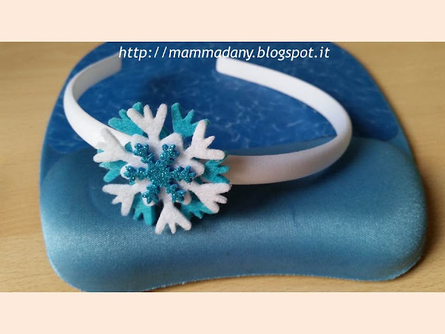 cerchietto color bianco e tiffany con fiocco di neve