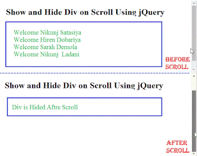 Show and Hide Div on Scroll Using jQuery Result