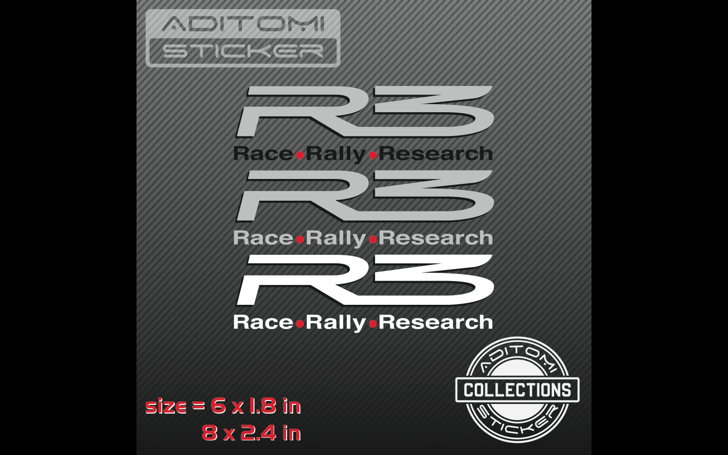 Aditomi sticker collection: R3 Race Rally Research sticker
