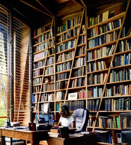 My dream bookshelf! Or rather, work space. Great double volume, lots 