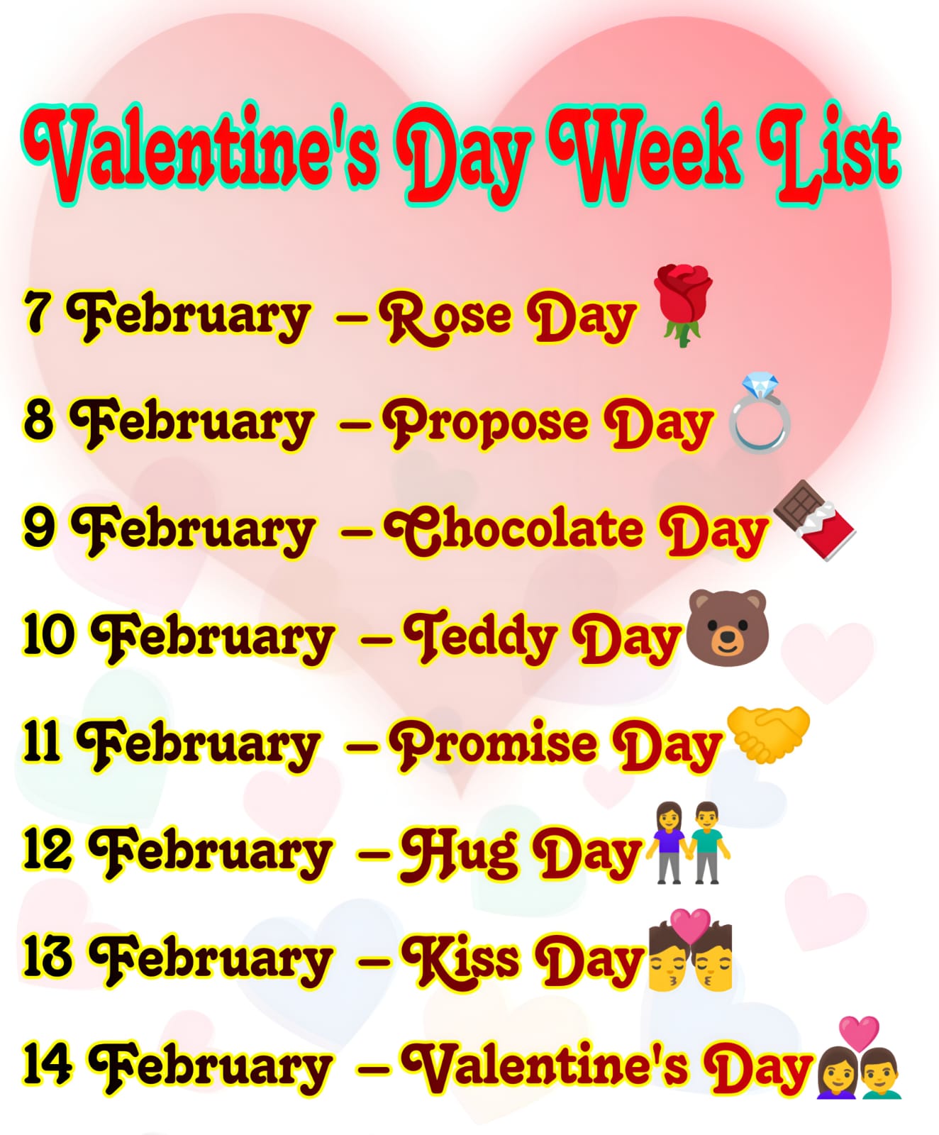 Valentine week days list image
