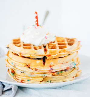 CAKE BATTER BIRTHDAY WAFFLES 