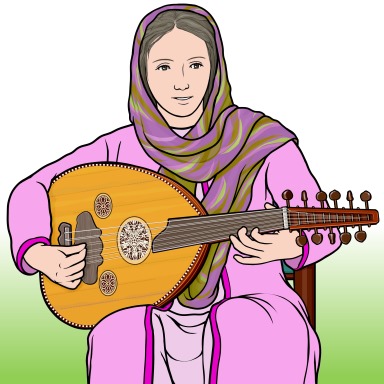 ウード oud を演奏している女性のイラスト