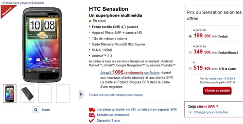 HTC Sensation en stock SFR