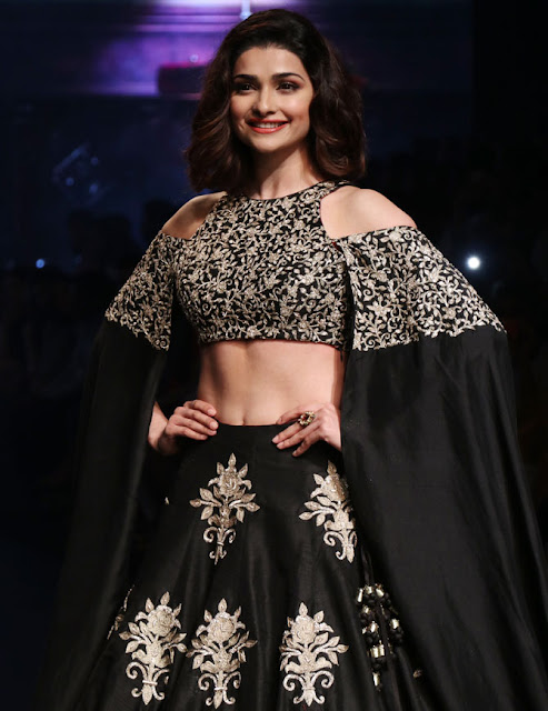 Prachi Opened the Show in Charcoal Black,Golden Embroidered Lehenga Choli