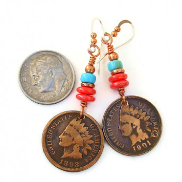 copper indian head penny earrings