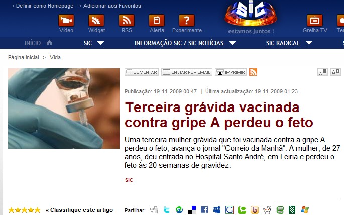 Terceira gravida perde feto, após vacina