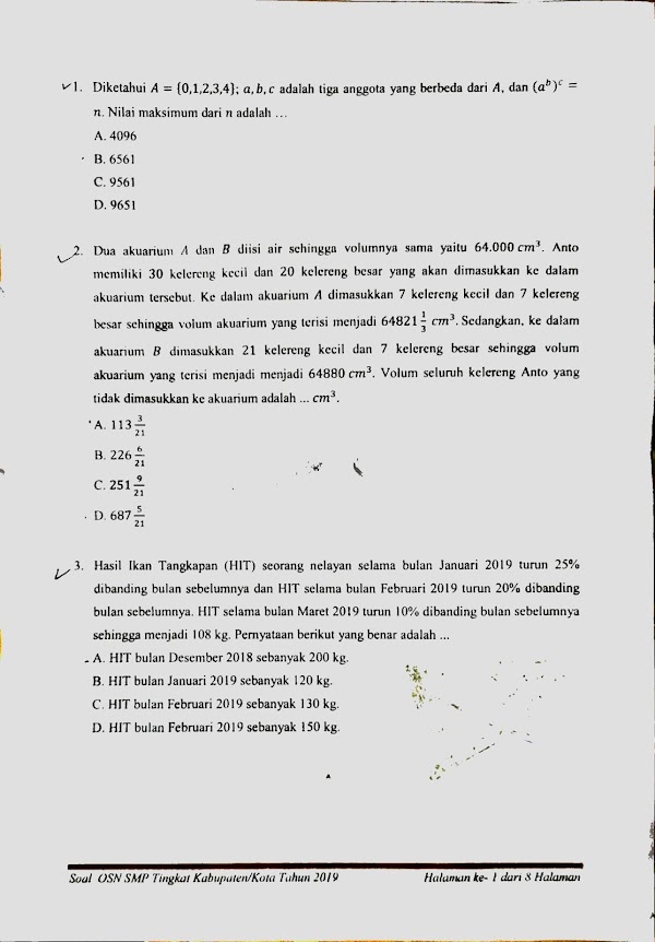 Penyelesaian Soal Olimpiade Matematika Smp