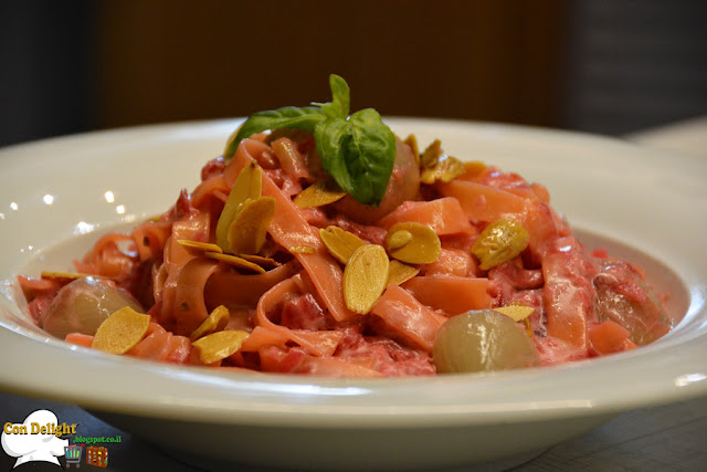 purpura pasta with beetroot cream