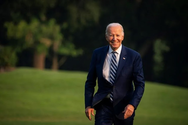 epa10716084 US President Joe Biden walks on the South Lawn of the White House after arriving on Marine One in Washington, DC, USA, 28 June 2023. EPA, Al Drago, POOL