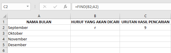 Tutorial Memasukkan Rumus Fungsi “FIND” Excel dan Contohnya