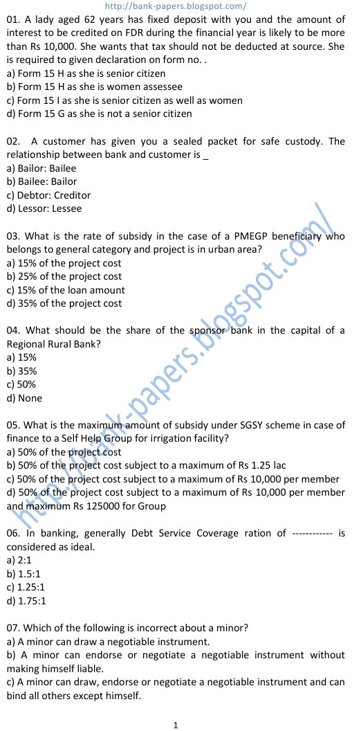 banking awareness questions