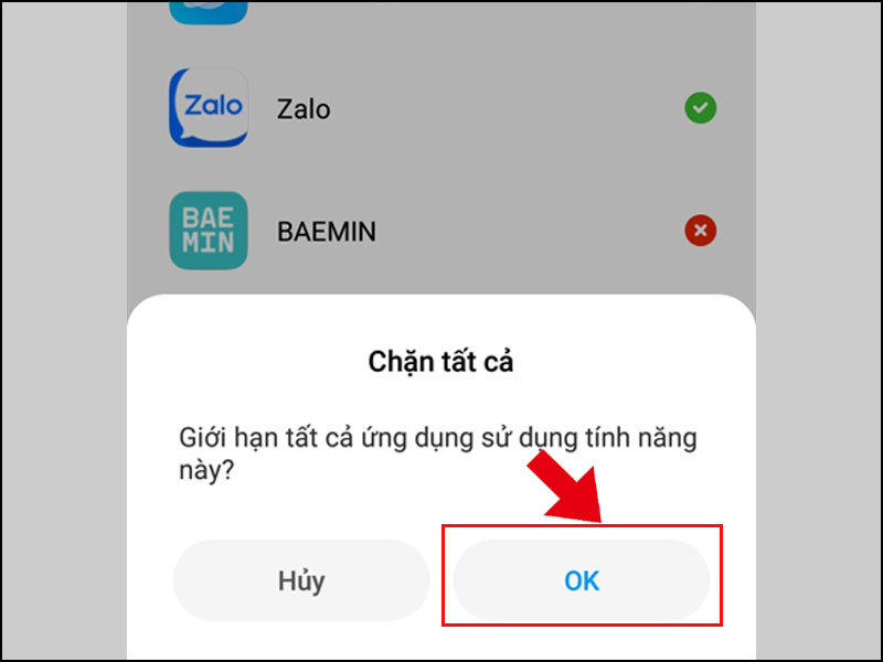 Bấm OK để chặn tất cả