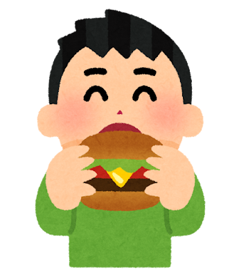 ハンバーガーを食べる人のイラスト（男性）