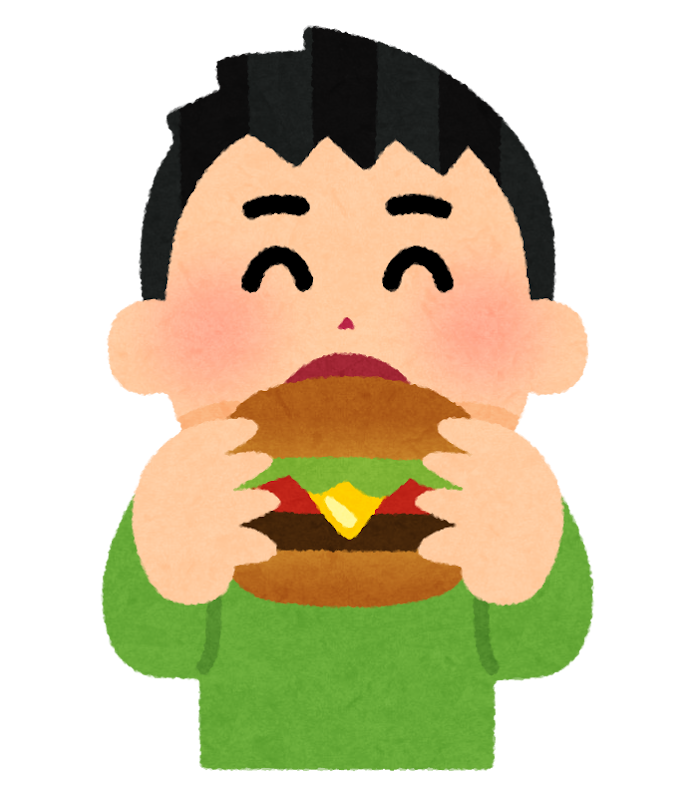 ハンバーガーを食べる人のイラスト（男性） | かわいいフリー ...