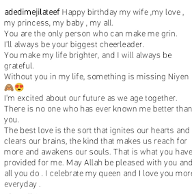 Actor Lateef Adedimeji writes heartfelt letter to her wife as she marks her new age