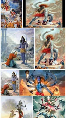 Virbhadra,Shiva,Daksh,Deva,Vidhur,Bhojshala,Bhrigu,Mount Kailash,Parikshit,  श्रीमद भागवद पुराण *पाँचवाँ अध्याय * [स्कंध ४] दोहा- किया दक्ष यज्ञ आय जिमी, वीर रूद्र शिव गण। सो पंचम अध्याय में, कथा कही समझाय।। दक्ष यज्ञ विध्वंस।। दक्ष वध।।   श्री शुकदेव मुनि कहने लगे कि है परिक्षित! जब विदुर जी को यह प्रसंग मैत्रेय जी ने सुनाया तो विदुर जी ने पूछा -हे मुने ! जब सती जी दक्ष के यहाँ देह त्याग कर गई तो शंकर भगवान के गणों ने दक्ष यज्ञ विवंश करना चाहा, परन्तु भृगु द्वारा उत्पन्न किये गये ऋभु नामक देवताओं ने उन्हें भोजशाला से मार मार कर बाहर निकाल दिया था। सो हे प्रभू ! वह शिव गण वहां से भाग कर कहाँ गये? और आगे क्या हुआ? सो सब कथा मुझे कृपा कर सुनाईये। तब मेत्रैय जी बोले-हे विदुर जी ! दक्ष द्वारा निरादर से सती द्वारा देह त्याग और अपने पार्षदों का ऋभुओं द्वारा भगा देने का समाचार भगवान शंकर जी ने जब नारद जी के मुखारविंद से सुना तो उन्हें अत्यंत क्रोध उत्पन्न हुआ जिसके कारण शिव ने अपने ओठों को दाँतों से दवा कर भयानक रूप से भारी अठ्हास करते हुये गंभीर नाद किया, और भूल से लिप्त अपनी जटाओं में से एक महातेज वाली जटा को उखाड़ कर पृथ्वी पर पटक कर देमारा।  रूद्र अवतार एवं स्वरूप।।    जिसके पटकने से तुरन्त वहाँ मेघ के समान वर्ण वाला, हजार भुजा वाले, बहुत बड़ी देह वाला स्वर्ग तक लम्बा और सूर्य के समान तीन नेत्र वाला जिसकी दाड़े महा विक्राल, और केश अग्नि के समान प्रज्वल्लित मुन्डों की माला पहिने हुये अनेक प्रकार के अस्त्रों को हाथों में लिये एक वीरभद्र नाम का रुद्र का गण प्रकट हो गया । वह वीरभद्र शिव गण तुरन्त शिव जी के सामने हाथ जोड़ कर बोला-हे प्रभु मैं आपका किंकर हूँ आज्ञा दीजिये कि मैं क्या कार्य करें। शिव जी बोले-हे रूद्र रूप धारी वीर भद्र नामक वट! तू मेरे समस्त पार्षदों में प्रधान है क्योंकि तू मेरे अंश से प्रगट हुआ है, तुझ बिन दक्ष को अन्य कोई मार न सकेगा। अतः तू अब मेरी आज्ञा से यज्ञ सहित प्रजापति दक्ष का नाश कर दे ।   सो हे विदुर जी! शिव जी की आज्ञा प्राप्त कर वह महावली भयानक वीरभद्र नाम का भगवान शंकर जी का मुख्य पार्षद अपने साथ शिव जी के सभी पार्षदों को साथ ले हाथ में विनाश कारी त्रिशूल धारण कर सीधा दक्ष के यज्ञ को ओर चल वाया। जिस समय वीर भद्र अपने साथ रुद्र गणों को साथ लिये भारी नाद करता हुआ यज्ञ स्थल के समीप पहुँचा तो उस समय यज्ञ में उपस्थित ऋत्वज तथा दक्ष और सभी सभा सद ब्राह्मण एवं ब्रह्माणियाँ दक्ष की रानी आदि जितनी स्त्रियां वहाँ पर उप स्थित थी, वे सब उत्तर दिशा में उड़ती हुई धूल को देखकर विचार करने लगे कि यह धूल कहाँ से आ रही है और अंधकार सा क्यों बढ़ता चला जारहा है । इस समय पवन भी नहीं चल रही है, और न प्राचीन राजा दंड देने वाला बर्हि ही जीवित है, इस समय गायें भी लौट कर नहीं आ रही हैं, और न कहीं चोर ही आते दिखाई देते हैं, फिर यह धूल कहां से और क्यों उड़ती हुई चली आती है। कुछ परस्पर महात्मा  लोग इस प्रकार बात करने लगे कि ज्ञात होता है, यह सब सती का अपमान कर दक्ष ने अपनी पुत्र को अग्नि में जलने दिया, उसी पाप का फल है। जो भगवान शंकर प्रलय काल में अपने जटा जूट विखेर कर त्रिशूल की नोंक से दिग्गजों को छेद डालते हैं, तथा अस्त्र शस्त्र भुजाओं में धारण कर नृत्य करते हैं, जो केवल उच्च अट्टहास से ही दशों दिग्गजों को विदीर्ण कर देते है, अपनी भयंकर दाढ़ों से तारा गणों को नाश कर देते हैं। सो एसे असहनीय तेज वाले भगवान शंकर जी को  कंपायमान करके मानव तो क्या स्वयं ब्रह्मा भी सुख नहीं पा सकते है हे विदुर जी ! इधर देवता, महात्मा, तथा यज्ञ में उपस्थित सभी सभासद ऋषि मुनि जो भी उपस्थित थे वे सब इस प्रकार नाना प्रकार की बातें करते थे, कि तब तक वीर भद्र के साथ शिव गण नाना प्रकार के अस्त्र शस्त्र धारण कर अनेक प्रकार के शरीर एवं आकृति वालों ने दक्ष प्रजापति के यज्ञ स्थल को चारों  ओर से आकर घेर लिया। वे नाना प्रकार जो जी में आता उसी प्रकार के उपद्रव करने लगे। किसी ने पत्नी शाला को नष्ट कर दिया तो किसी ने अग्नी शाला का नाश कर डाला, किसी ने पाक भोजन शाला का विध्वंस कर डाला, किसी ने यज्ञ की अग्नी को ही बुझा दिया, किसी ने वेदी और मेखला को ही तोड़ डाला, कुछ शिव गण स्त्रियों के समूह में जाकर उन्हें अपना भयानक भेष दिखा कर भय भीत किया, कुछ ने यज्ञ मंडल को तोमें उखाड़ कर यज्ञ शाला से बाहर फेंक दिया, कुछ ने यज्ञ मंडप को तोड़ मरोड़ कर विध्वंश कर दिया, कुछ ने यज्ञ के पात्रों को तोड़ फोड़ कर तहस नहस कर दिया, कुछ ने अग्नि कुंड तथा जल कुन्ड़ों में मल मूत्र कर दिया, शिव गण ऋषि मुनियों को मारने पीटने एवं दुख देने लगे। कुछ ने देवताओं को और मुनियों ऋषियों को पकड़-पकड़ कर बुरी दुर्दशा करना आरम्भ कर दिया । अभिमान नामक शिव गण ने भृगु ऋषि को बाँध लिया, तथा वीर भद्र ने दक्ष को, तथा चंदेश्वर ने पूषा देव को, और नंदीश्वर ने भगदेव को पकड़ लिया। अनेकों शिव गण पत्थरों की वर्षा करने लगे, जिसके कारण ऋत्विज, सभासद, देवता आदि पीड़ित हो इधर उधर भागने लगे तब यह दारुण दुख देख कर भृगु मुनि ने फिर कुशा हाथ में ले हवन कर ऋभु देवों को प्रकट करना चाहा जिस के किये आकर शिव गणों से उन सब की रक्षा कर सकें। परन्तु उसी क्षण वीर भद्र ने भृगु को पकड़ कर मार पीट शुरू करदी, और उस भृगु की दाड़ी मूछं उखाड़लीं क्योंकि जिस समय भगवान शकर को सभा में दक्ष ने खोटे बचन कहे थे उस समय भृगु ने दाड़ी हिला कर हंसते हुये मूंछों पर हाथ फेरा था। इधर भगदेवता भी अपनी रक्षा के लिये इधर उधर भागने लगा तो बीर भद्र ने उसे भी पकड़ लिया और उसकी दोनों आँखें फोड़ डाली। उसे धरती पर पटक दिया। क्योंकि शिव शाप के समय इसने भी दक्ष की ओर से सैन चलाते हुए भगवान शंकर की निंदा की थी । शिव शाप के समय पूषा देवता दाँत दिखा कर ठहा कल हँसा था, तथा शिव जी की निंदा की थी, इसी कारण वीरभद्र पूषा देवता को पकड़ मारा पीटा और पृथ्वी पर पटक कर उसके सब दांत उखाड़ डाले । तत्पश्चात वीर भद्र ने क्रोधित हो प्रजापति को पकड़ कर पृथ्वी पर देमारा और अपने अस्त्र शस्त्रों से उसके गले को काटने लगा। परन्तु उस समय वीर भद्र को अत्यंत विस्मय हुआ कि जब दक्ष का सिर किसी भी अस्त्र शस्त्र से किंचित मात्र भी न कटा, तो वह बारम्बार अपने मन में यह विचार करने लगा कि इस दक्ष का सिर इन अस्त्र शस्त्र से क्यों नहीं कट रहा है। वह बहुत काल तक विचार करता रहा, तब उसने सोचा कि इस यज्ञ में पशु को गला घोंट कर मारते हैं। अतः इसी प्रकार दक्ष को भी मारना चाहिये। ऐसा विचार कर दक्ष को वीर भद्र ने गर्दन मरोड़ कर सिर को झटका मार कर धड़ से उलग करके मार डाला, और उस दक्ष के अलग किये हुथे शिर को दक्षिण अग्नि वाले होम कुन्ड में डाल कर होम कर दिया। तत्पश्चात सारी यज्ञ शाला और वहाँ की सब सामिग्री को नष्ट कार दिया । पश्चात अपने सब शिव गणों को साथ लिये विजय नाद करता हुआ शिव जी के पास कैलाश पर्वत पर चला आया।