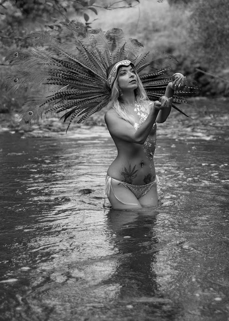 Yvette Marie Ramirez Aztec Goddess cosplay nature photo shoot black and white 