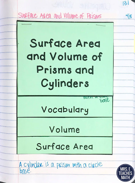 surface area and volume of prisms and cylinders flipbook for geometry interactive notebooks