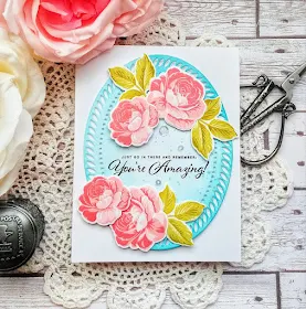 Sunny Studio Stamps: Everything's Rosy You're Amazing Customer Card by Kelly Lunceford