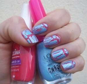 Unhas Decoradas Azul com Rosa