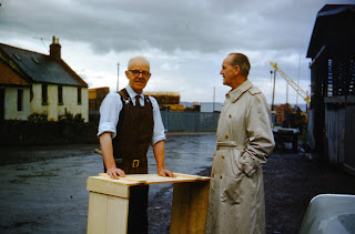 Charles Manclark visiting with Harry Ferguson at the old sawmill in Tayport, Scotland - August 11, 1961