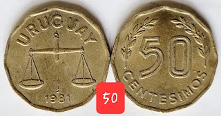 Urugay 50 Centavos Very Fine @ 50