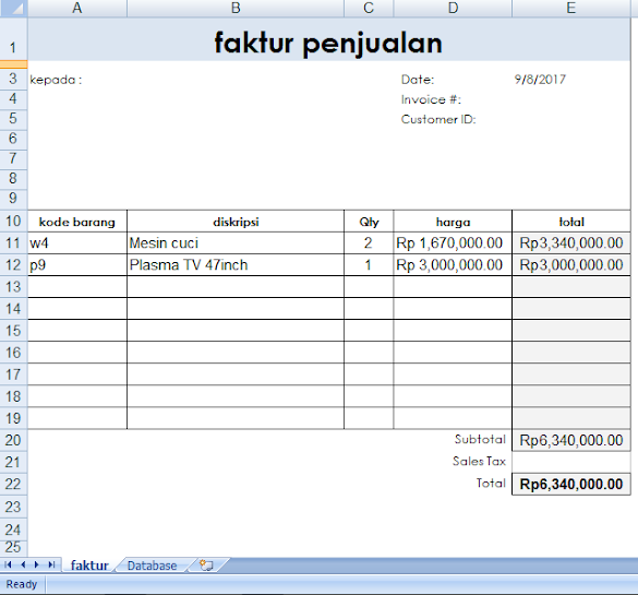 Contoh Faktur Penjualan Barang Xls