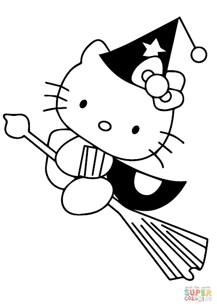 Click The Hello Kitty Flying On Broom Coloring Pages To View Printable  Version Or Color It Online Patible With Ipad And Android Tablets