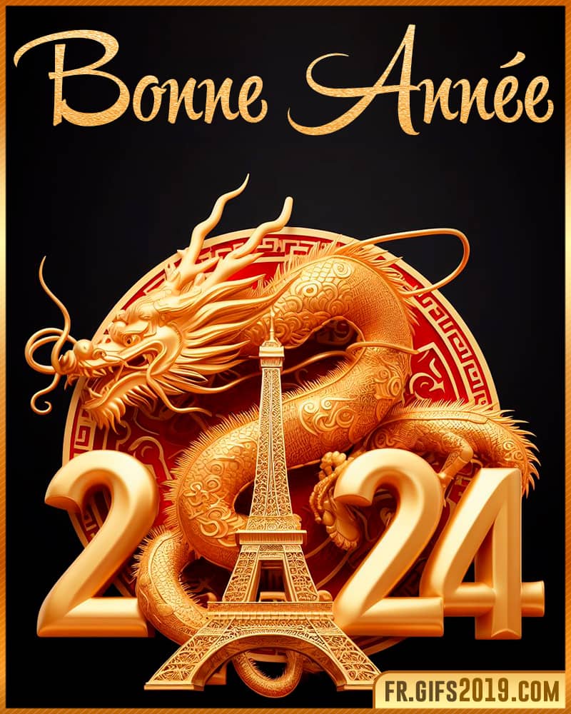 Image dragon or tour eiffel message bonne année