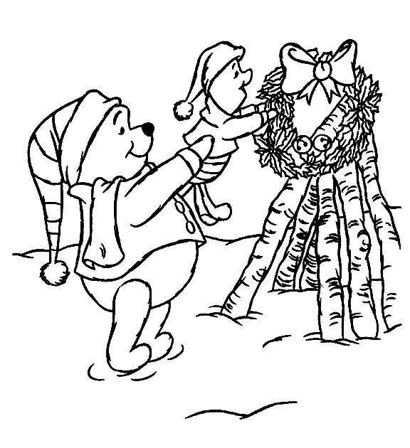 Free Xmas Winnie The Pooh Coloring Pages 1